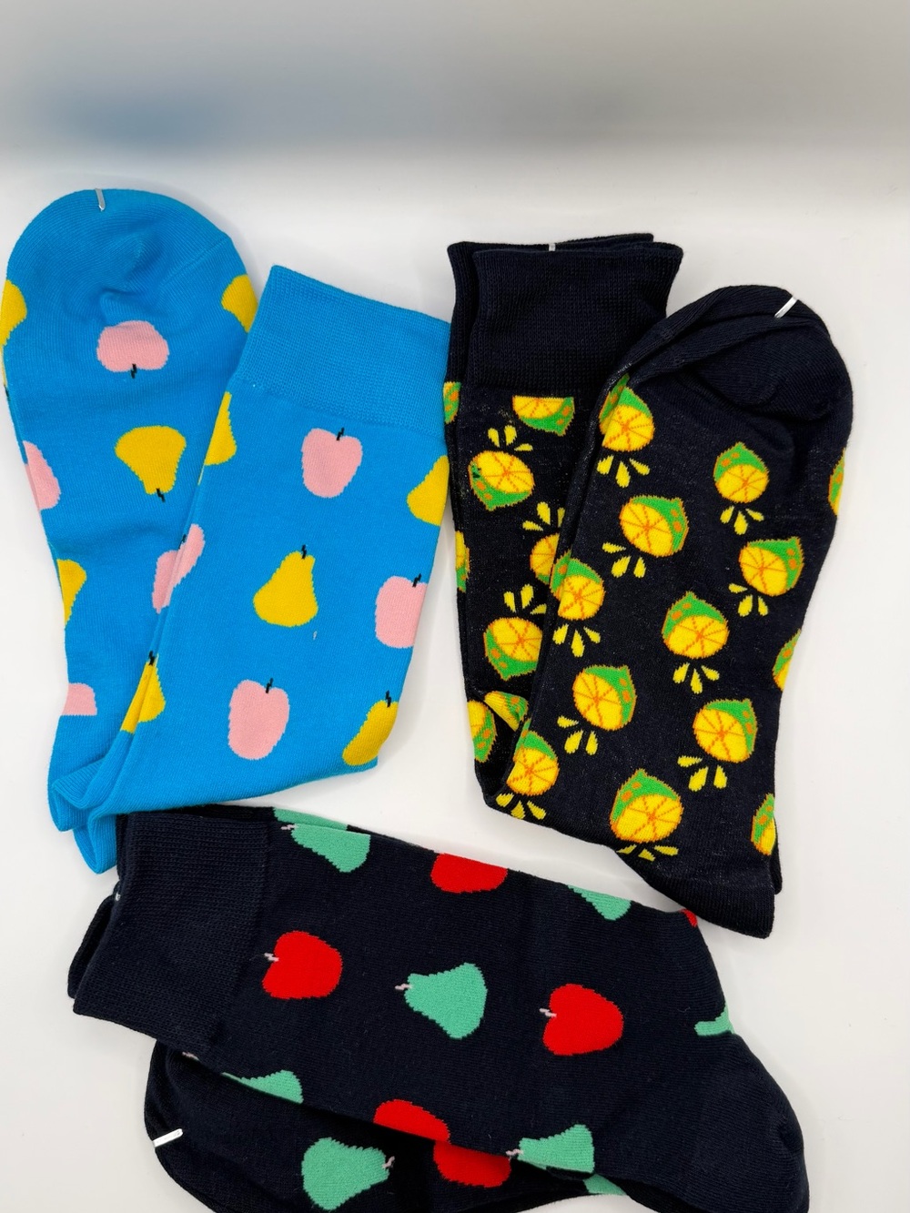 Fun Fruit Pattern Men’s Crew Socks - Blue, Black